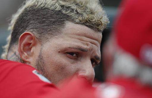 Molina in dugout during spring training contest with Mets on March 1, 2017
